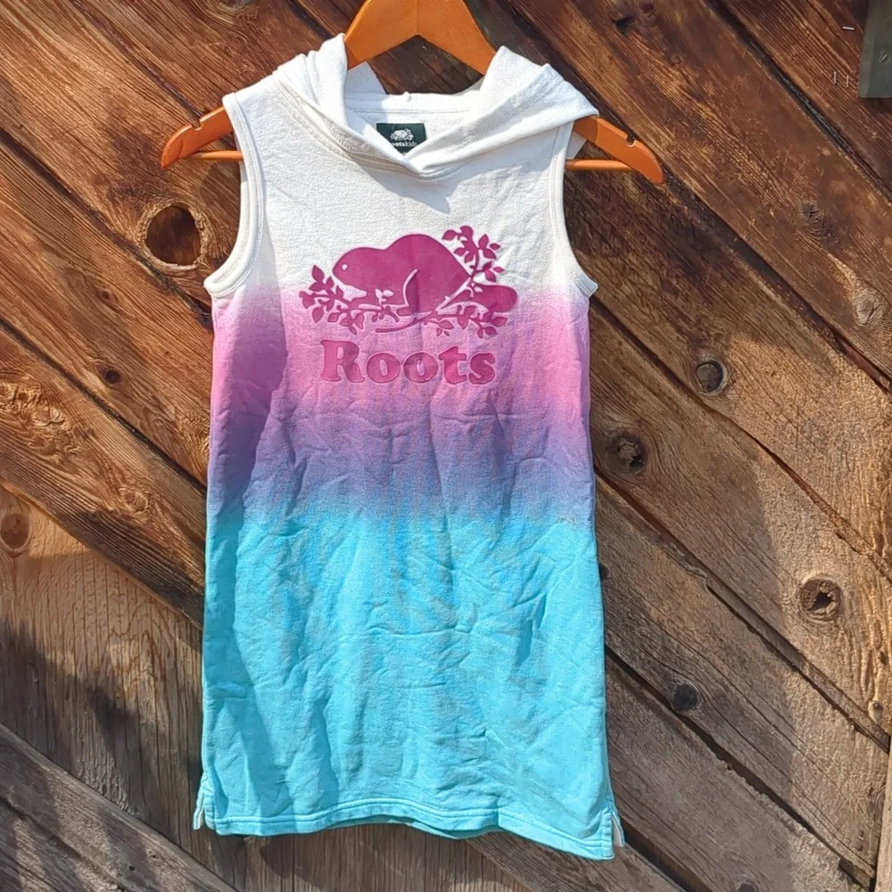 Roots Dress Ombre Pink White Blue Hooded Sleeveless Cotton Terry Large - Picture 8 of 8